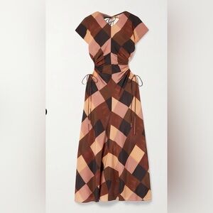 A.L.C. Amira Cutout Ruched Color-Block Stretch-Silk Midi Dress NWT